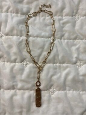 belk Gold-Tone Chain Necklace with Brown Pendant